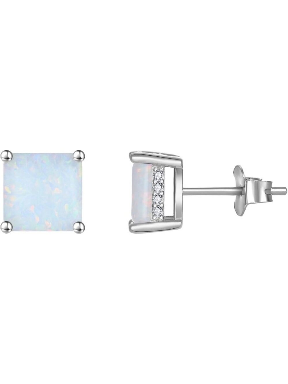 925 Sterling Silver Princess Cut Birthstone Stud Earrings - Elegant Square